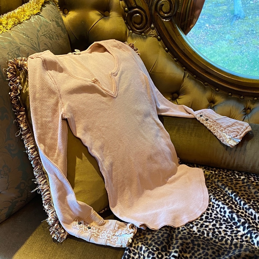 We The Free Boho Long Sleeve Thermal with lace & patchwork Embellished Cuffs